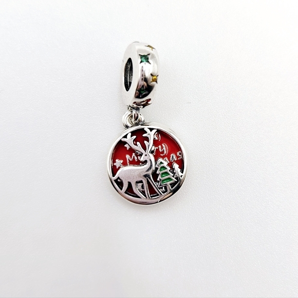 Merry Christmas Reindeer Tree Sterling Charm for Snake Bracelet New - Picture 1 of 4